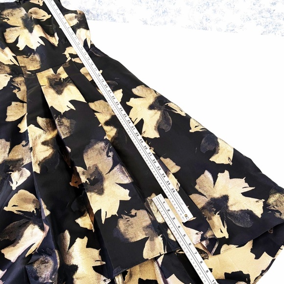 Shoshanna Midnight Dress Womens 4 Black Gold Jacquard Floral High Neck Gown - Picture 8 of 10